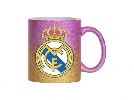 Кружка глиттерная градиент пурпурно-золотистая 330 мл Реал Мадрид