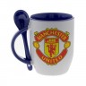 Кружка синяя, с ложкой с логотипом Манчестер Юнайтед